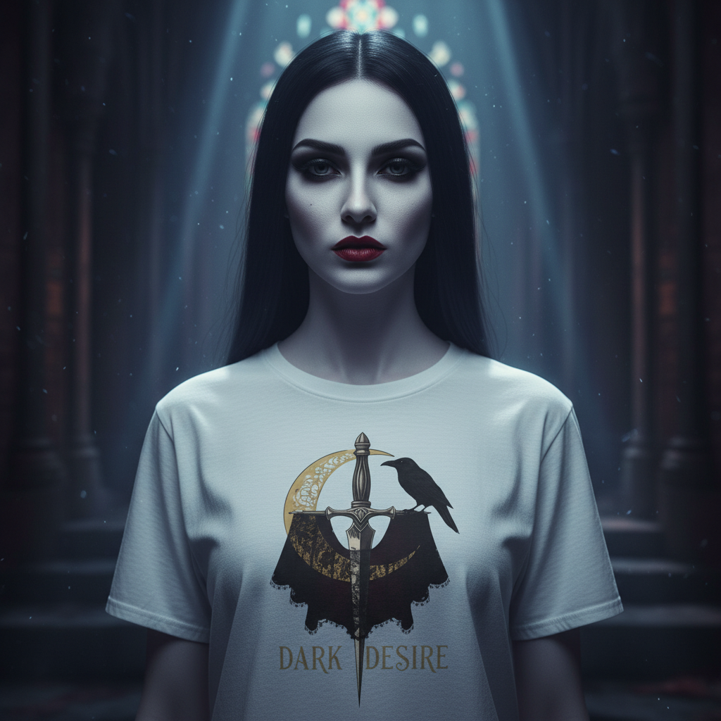 Close-up of gothic woman in dark moody setting