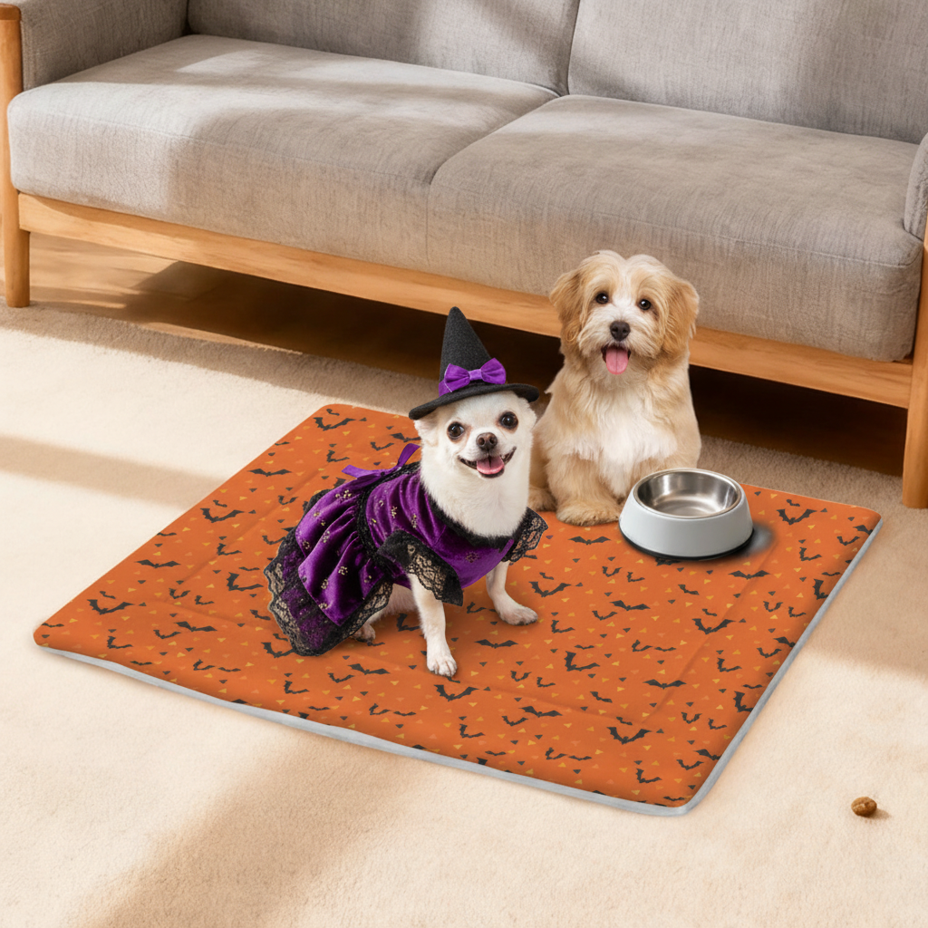 Coco in Halloween Dress on Bat Mat — Lifestyle Shot