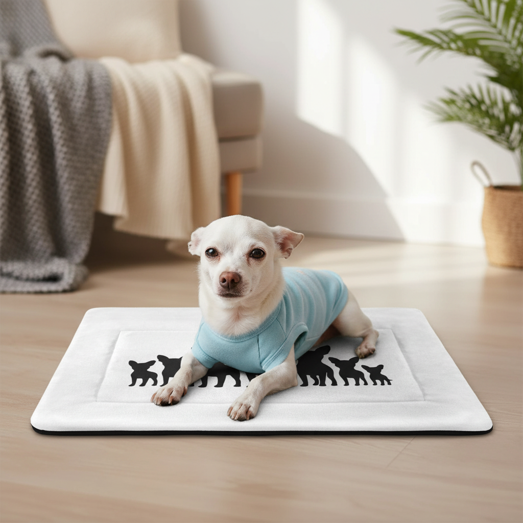 Coco in T-Shirt on Chihuahua Squad Mat