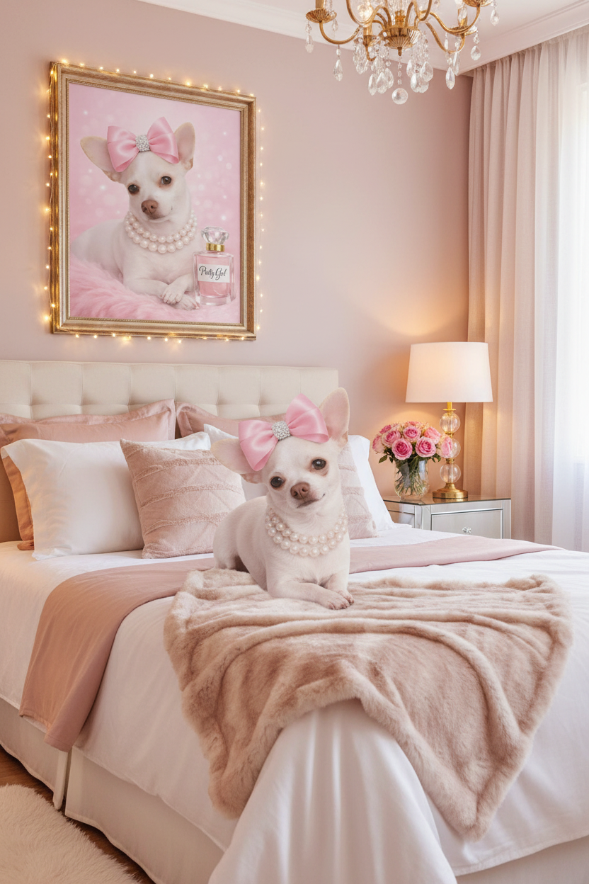 Coco Laying on Bed Looking at Her Portrait