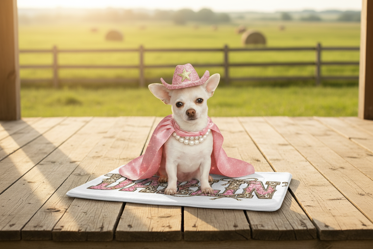 Coco on Darlin' Mat - Ranch Porch