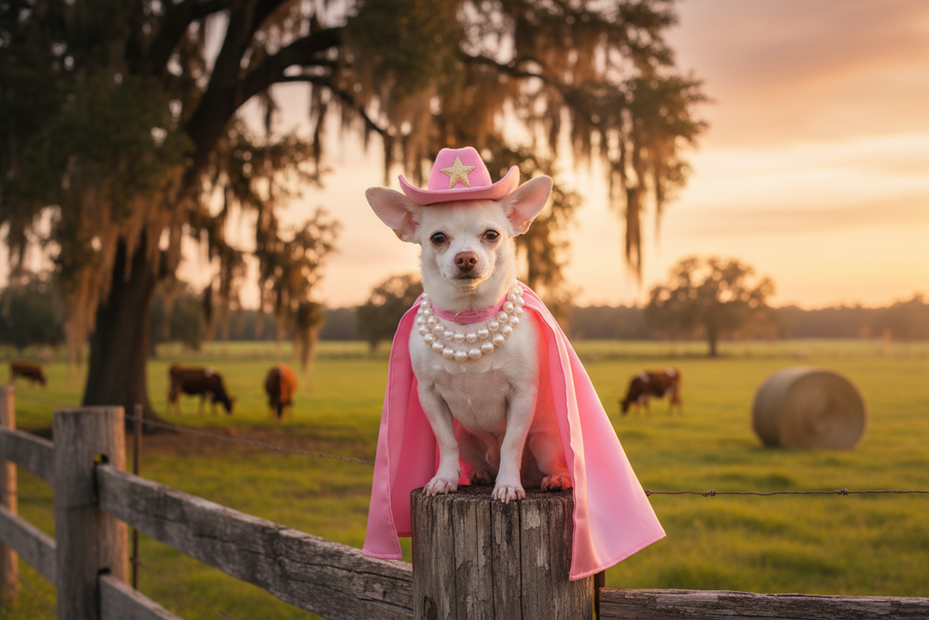 Coco on the Ranch — Cows & Hay Bales