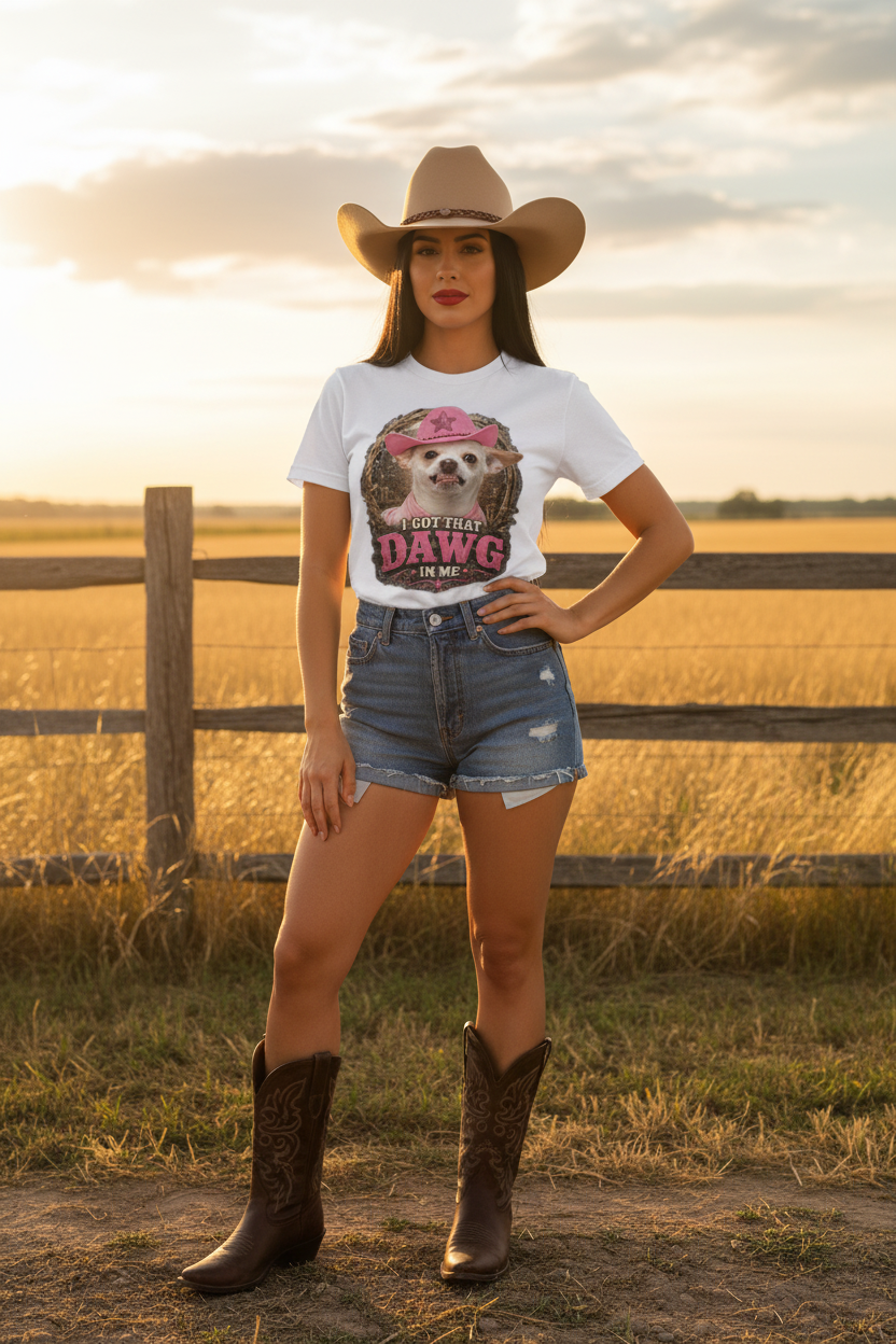 Coco Tee – Black Hair Cowgirl White