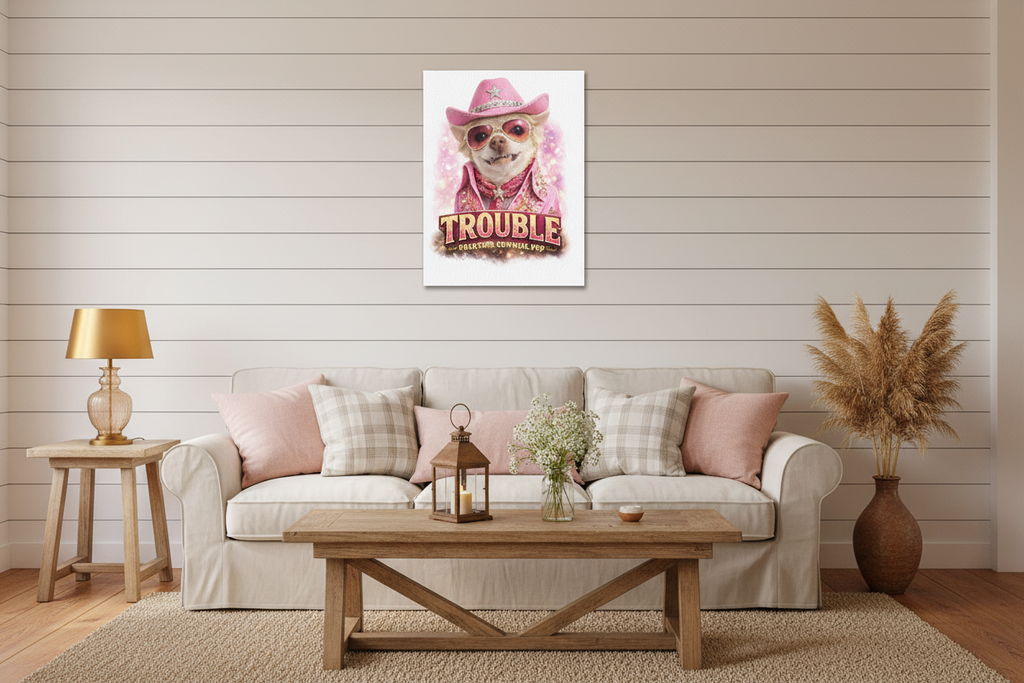 Coco Trouble Canvas - Farmhouse Living Room Mockup