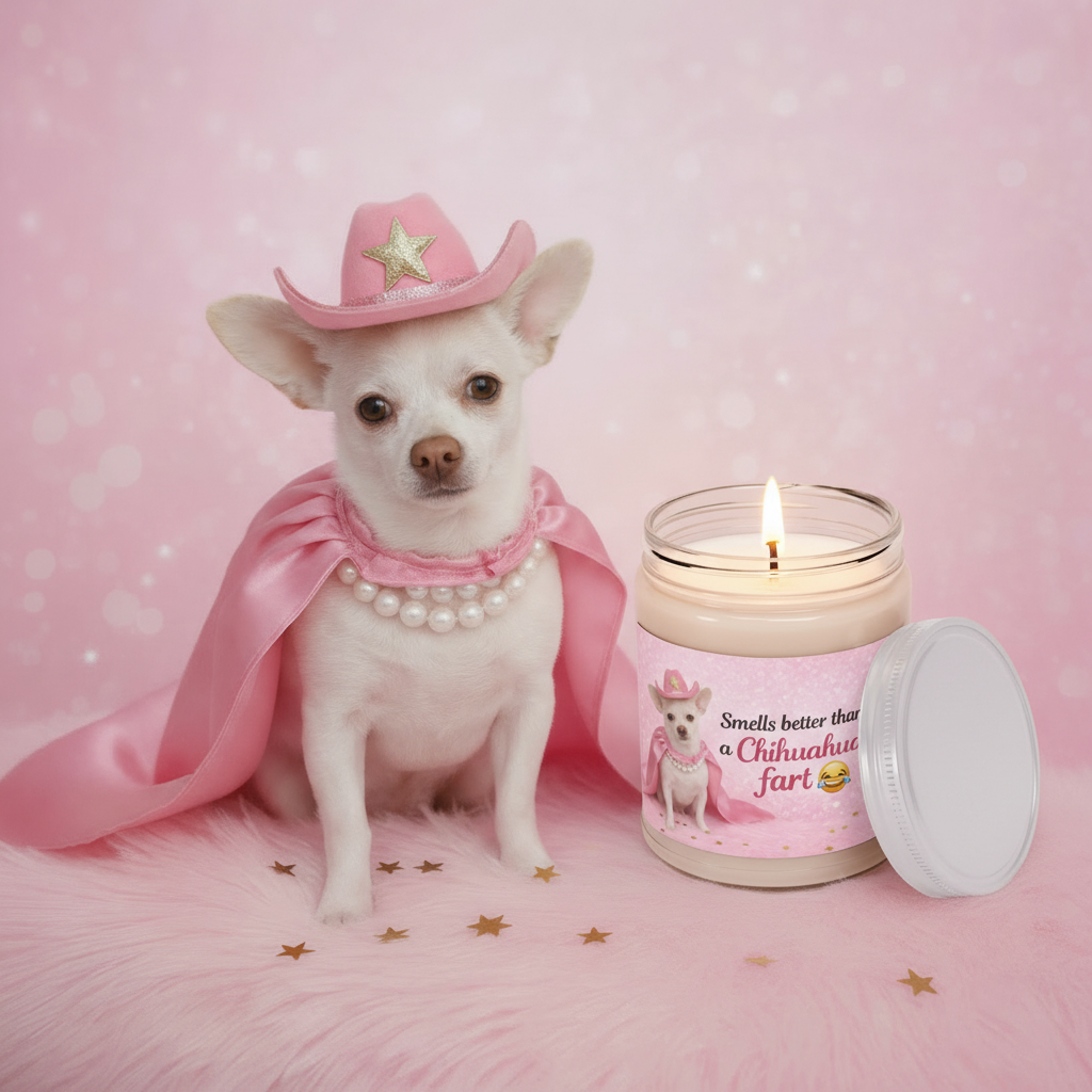 Coco with Chihuahua Fart Candle Mockup