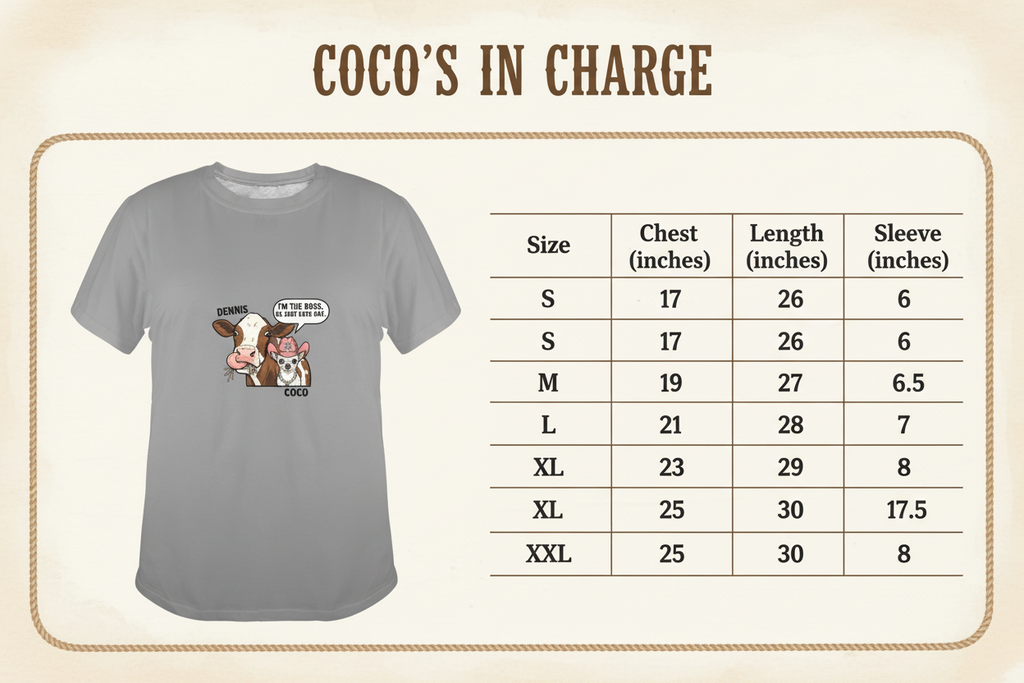 Coco's in Charge - Size Chart
