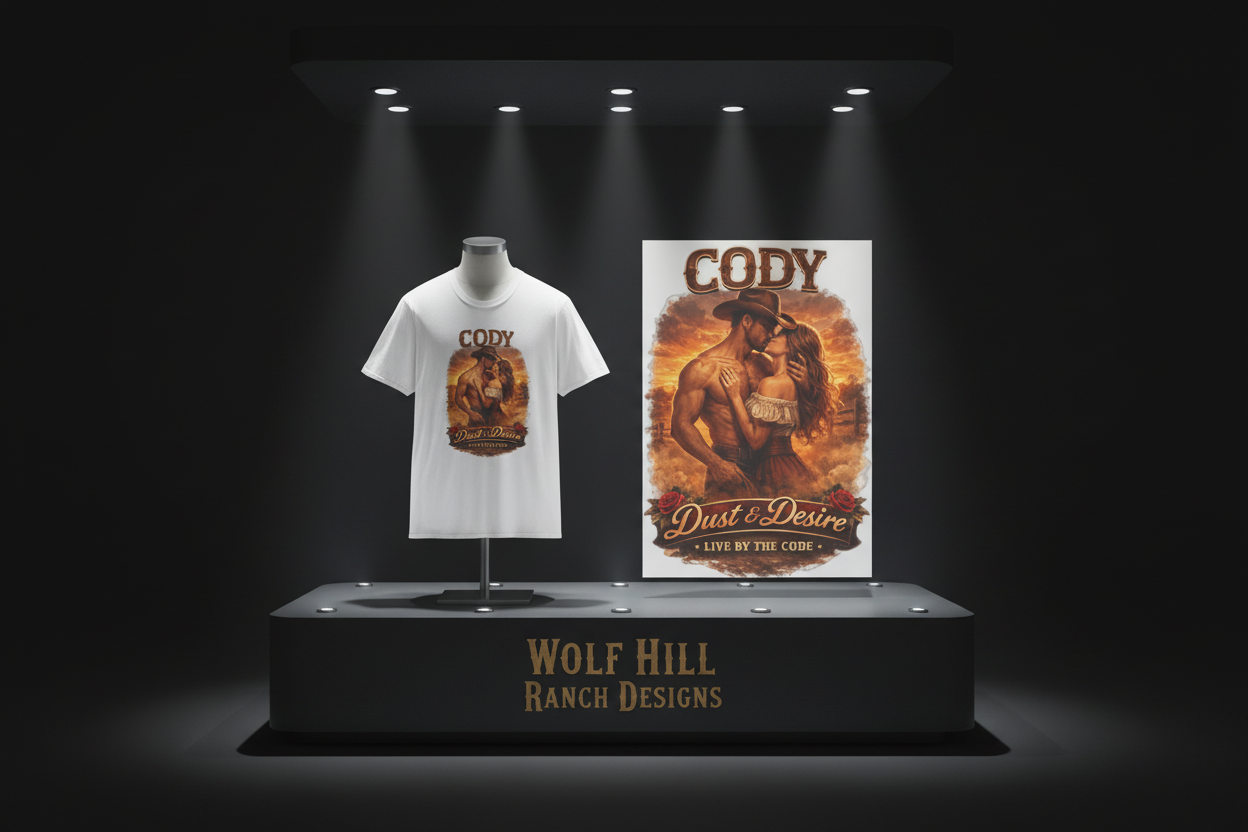Cody t-shirt and poster display