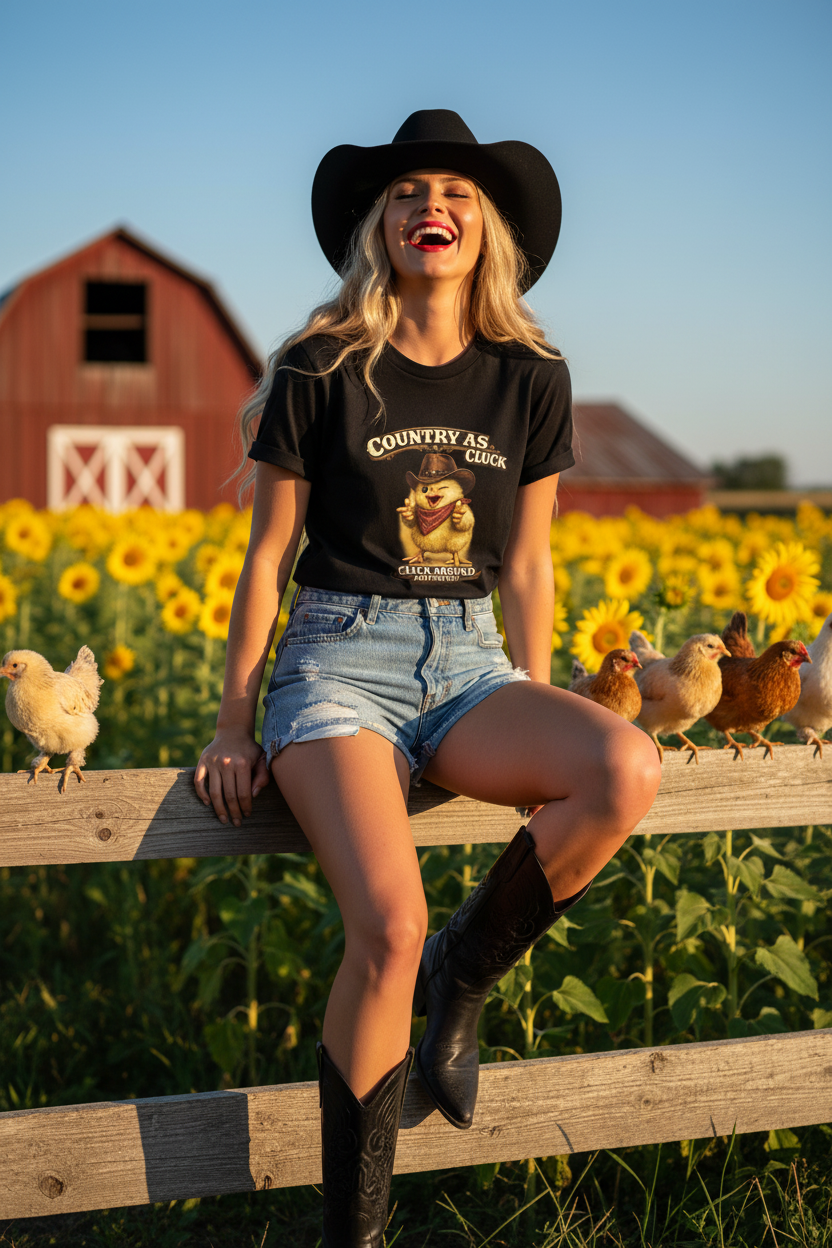 Country As Cluck — Black, Fence Sit Pose