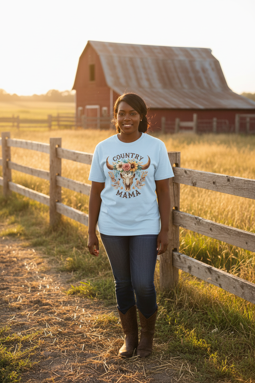Country Mama Tee - Black Mom Ranch Mockup