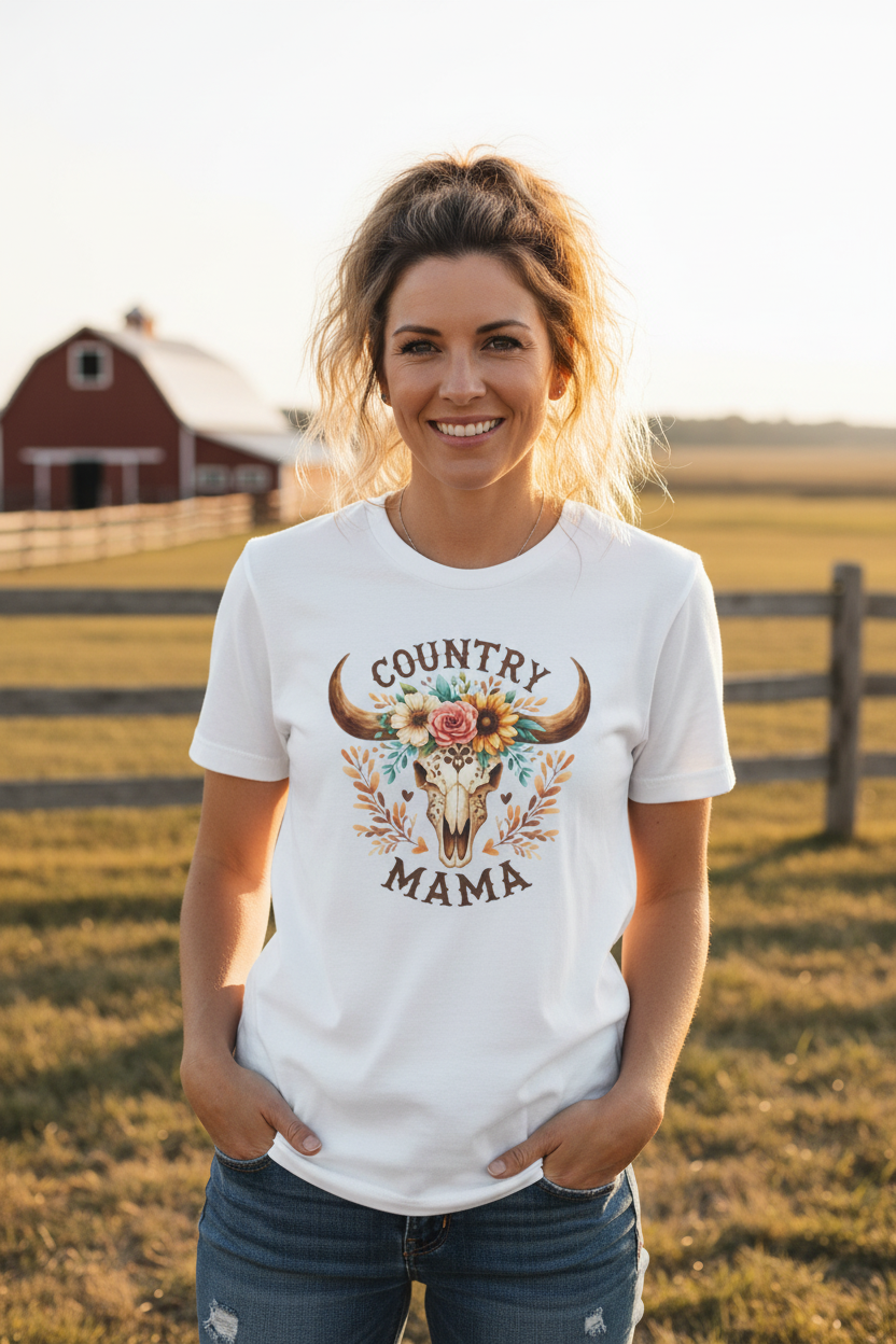 Country Mama Tee - White Shirt Ranch Mockup
