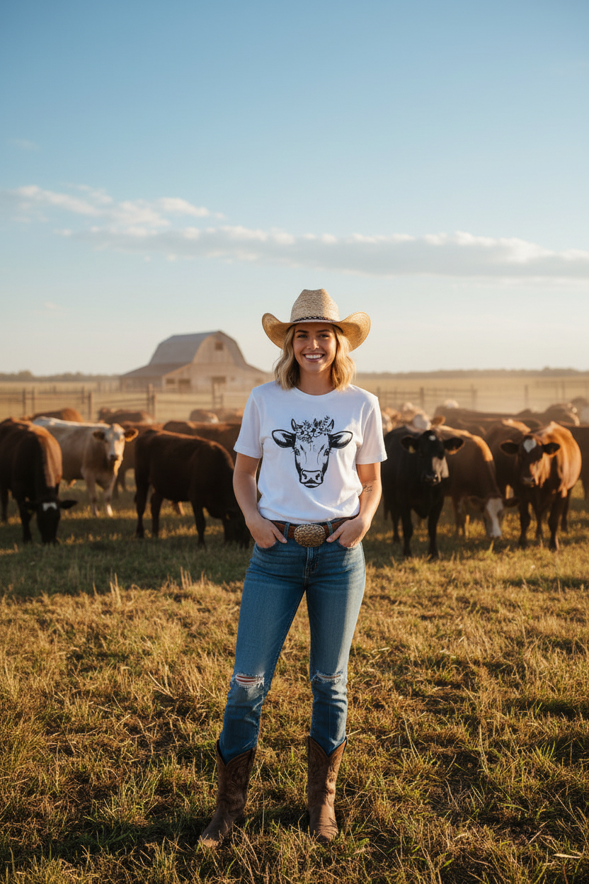 Cow Floral Crown T-Shirt Mockup