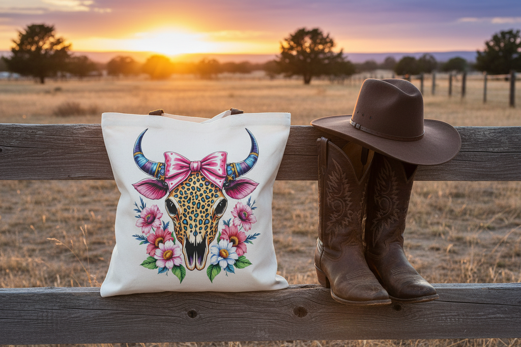 Cow Skull Floral Tote - Ranch Display