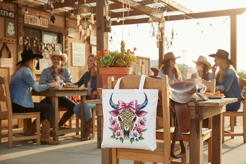 Cow Skull Floral Tote - Roadside Cafe