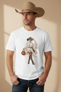 Cowboy in the Boots and Boos white tee, warm minimal lifestyle shot