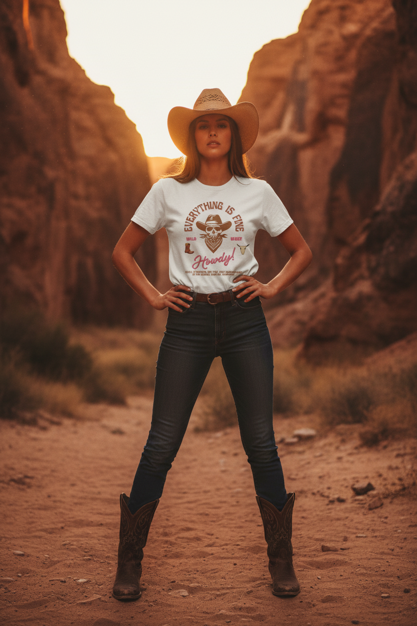 Cowboy Skull Tee - Cowgirl Mockup 1 Desert Canyon