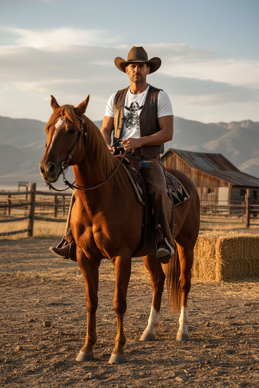 Cowboy Skull Tee - On Horse Mockup