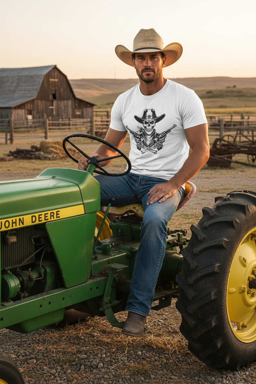 Cowboy Skull Tee - On Tractor Mockup