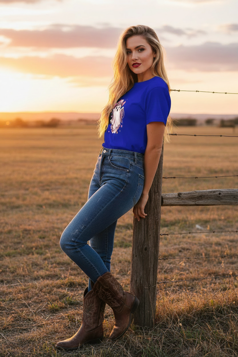 Cowgirl Ghost Tee - Royal Blue