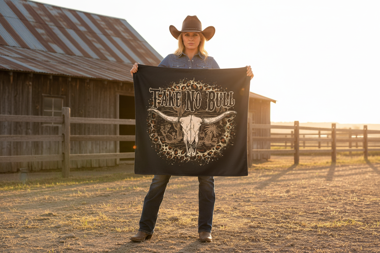 Cowgirl Holding Blanket Front