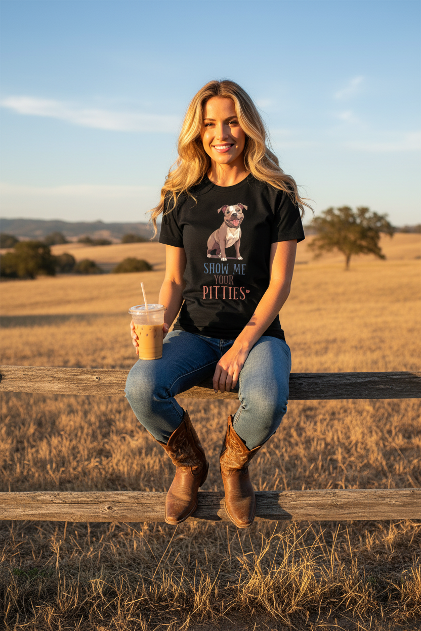 Cowgirl in Pitties Shirt on Ranch