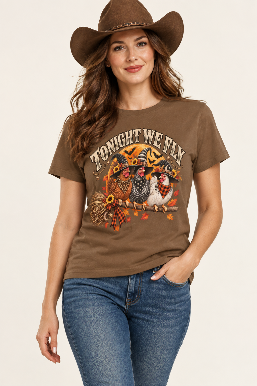 Cowgirl in SaddleBrown Witchy Hens tee