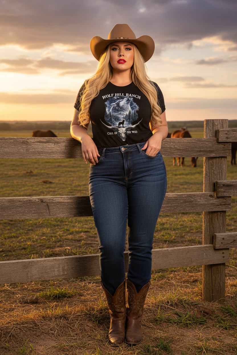 Cowgirl Ranch Mockup – Black Tee