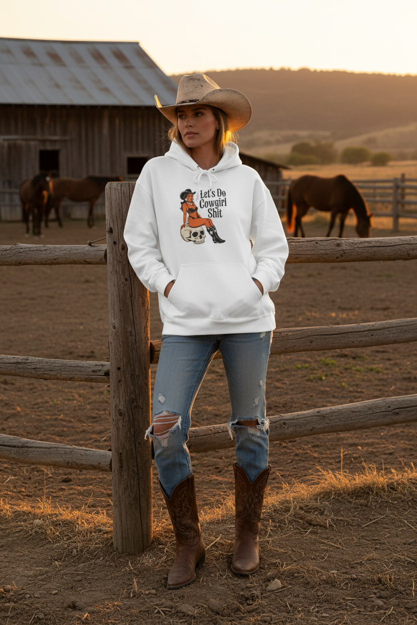 Cowgirl Skull Hoodie Let's Do Cowgirl Shit Mockup