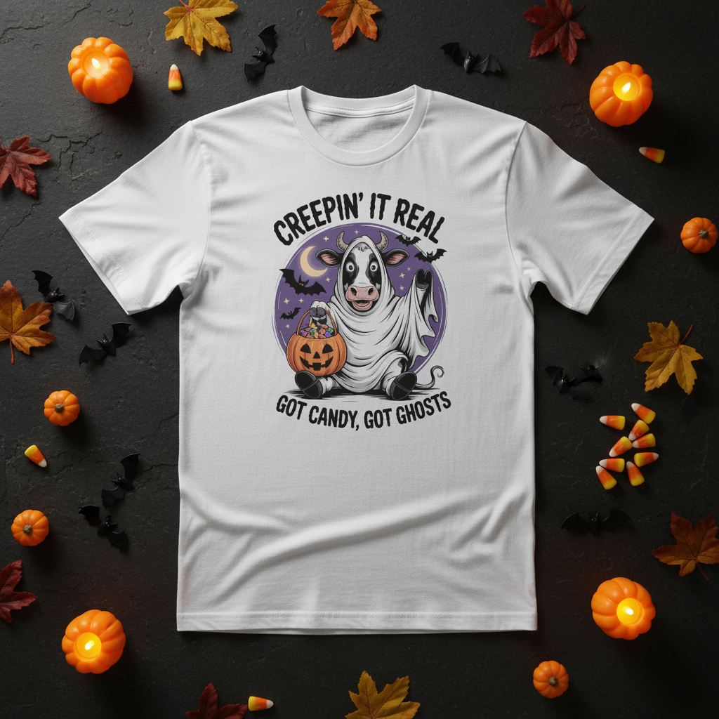 Creepin It Real - White Tee Flat Lay