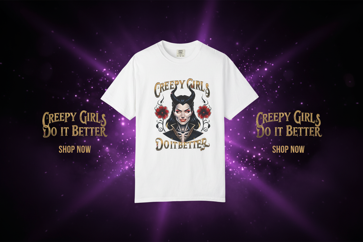 Creepy Girl vintage tee advertising banner
