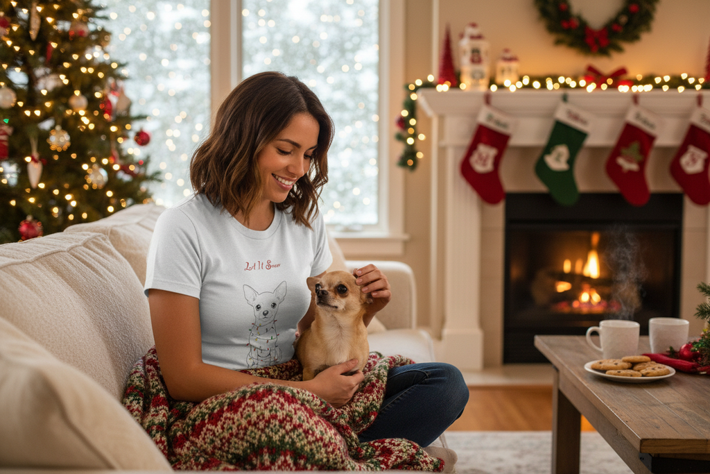 Cute Holiday Dog Tee with Chihuahua Mockup