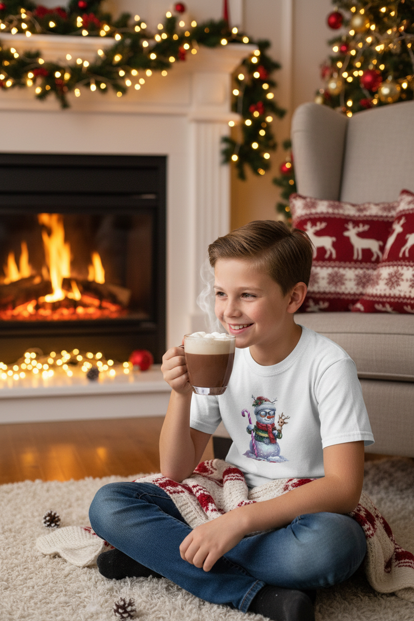 Cute Winter Snowman Kids Tee Boy Mockup