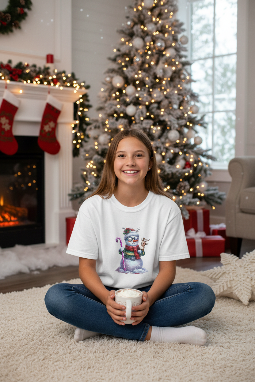 Cute Winter Snowman Kids Tee Girl Mockup