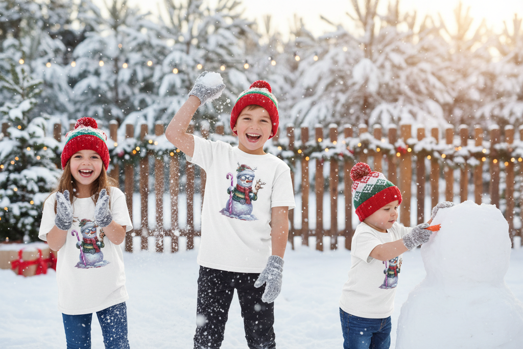 Cute Winter Snowman Kids Tee Mockup