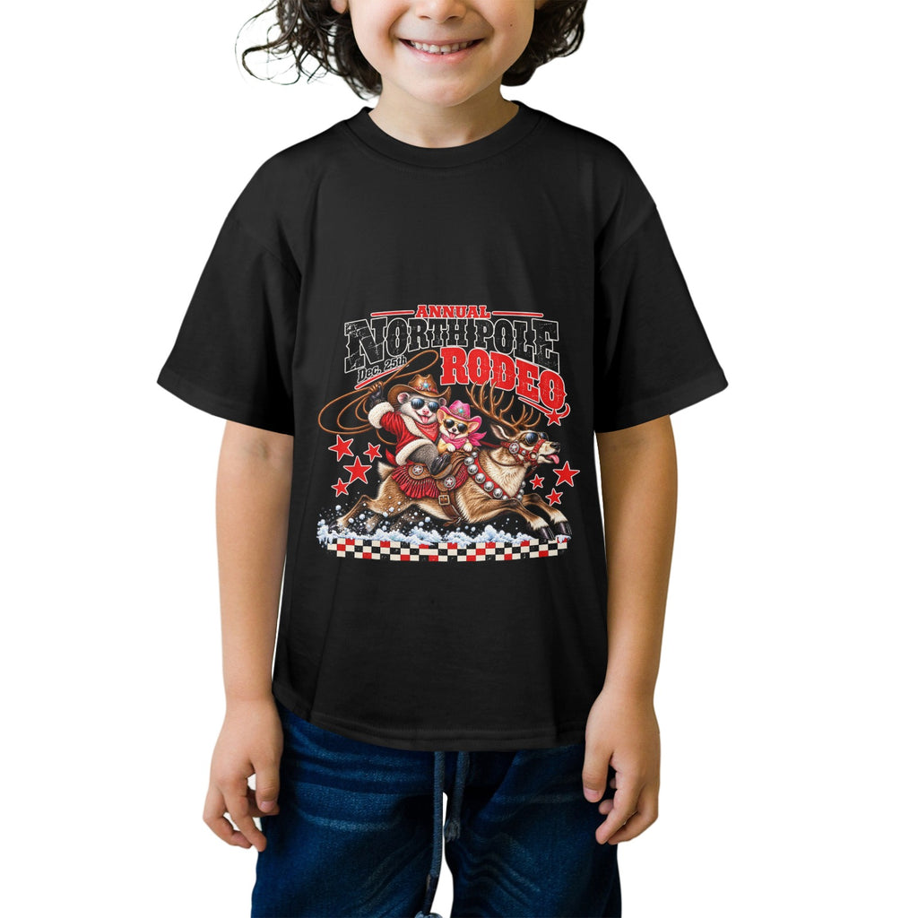 Pete & Coco North Pole Rodeo Youth T-Shirt  Western Christmas Reindeer Holiday Tee