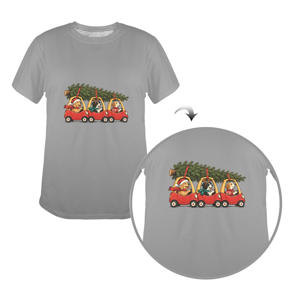 Cute Christmas Dogs Women’s T-Shirt – Holiday Puppies Christmas Tree Graphic Tee