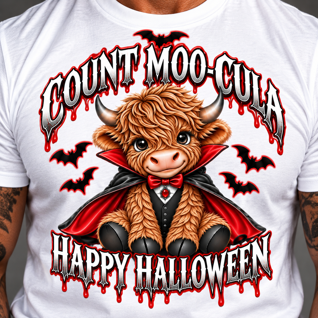 Count Moo-Cula Highland Cow Unisex Halloween T-Shirt