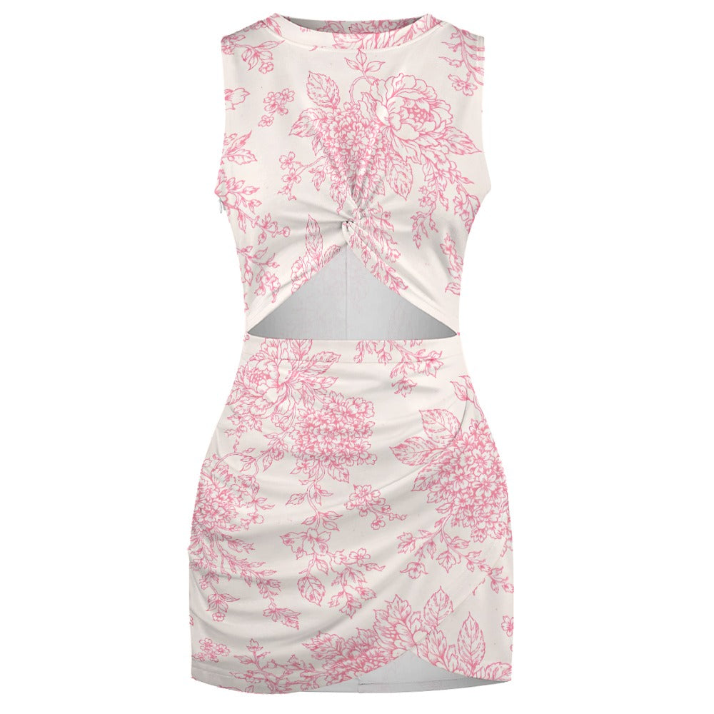 The Blush Garden Collection   Pink Toile Floral Print Navel-Baring Cross-Fit Hip Skirt
