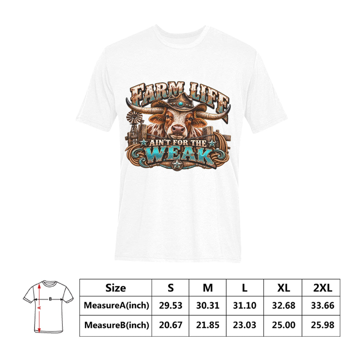 Farm Life Ain’t for the Weak Men’s Western T-Shirt – Longhorn Cowboy Ranch Graphic Tee