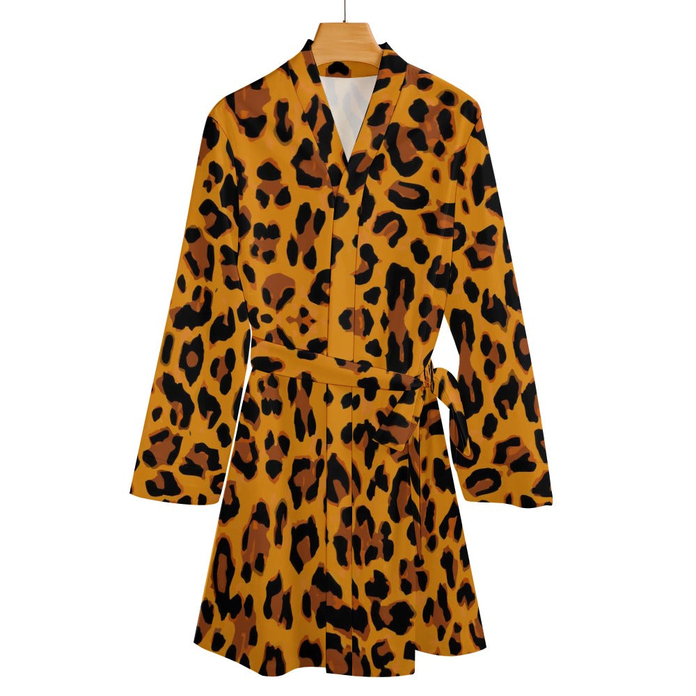 Golden Leopard Luxe Irresistible  Ladies Long Sleeve Belted Robe