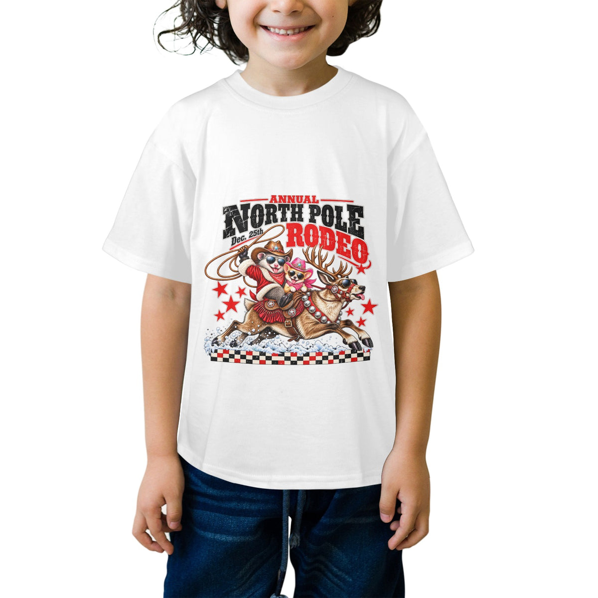 Pete & Coco North Pole Rodeo Youth T-Shirt  Western Christmas Reindeer Holiday Tee