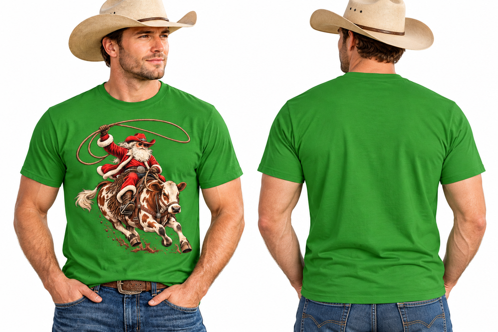 Cowboy Santa Rodeo Christmas Shirt Men’s Western Holiday Graphic