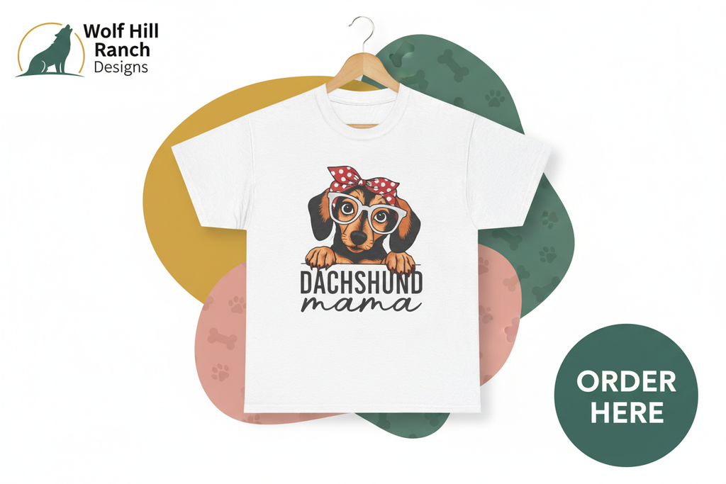 Dachshund Mama Tee - Wolf Hill Ranch Designs Order Here Sales Ad