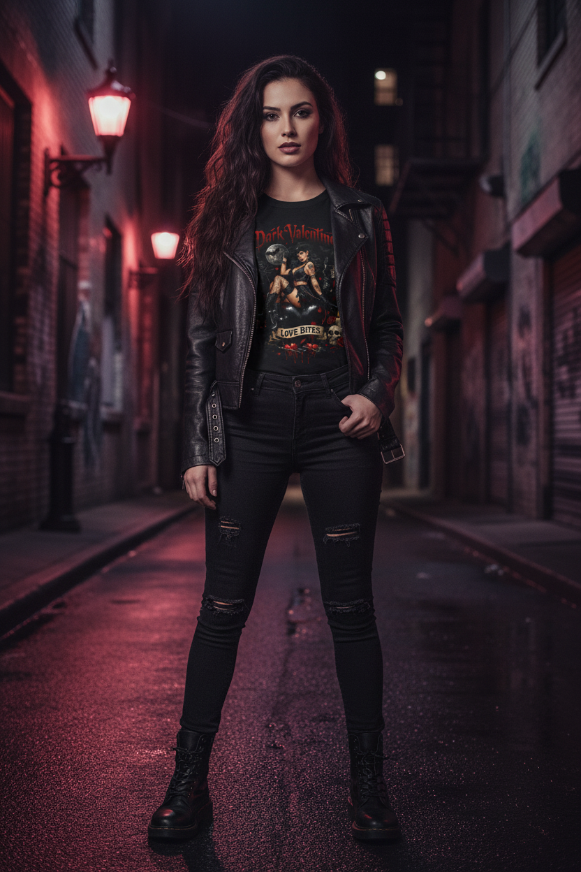 Dark Valentine Gothic Tee - Leather Jacket Style