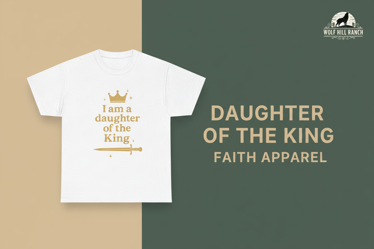 Daughter of the King promotional banner with Wolf Hill Ranch Designs logo