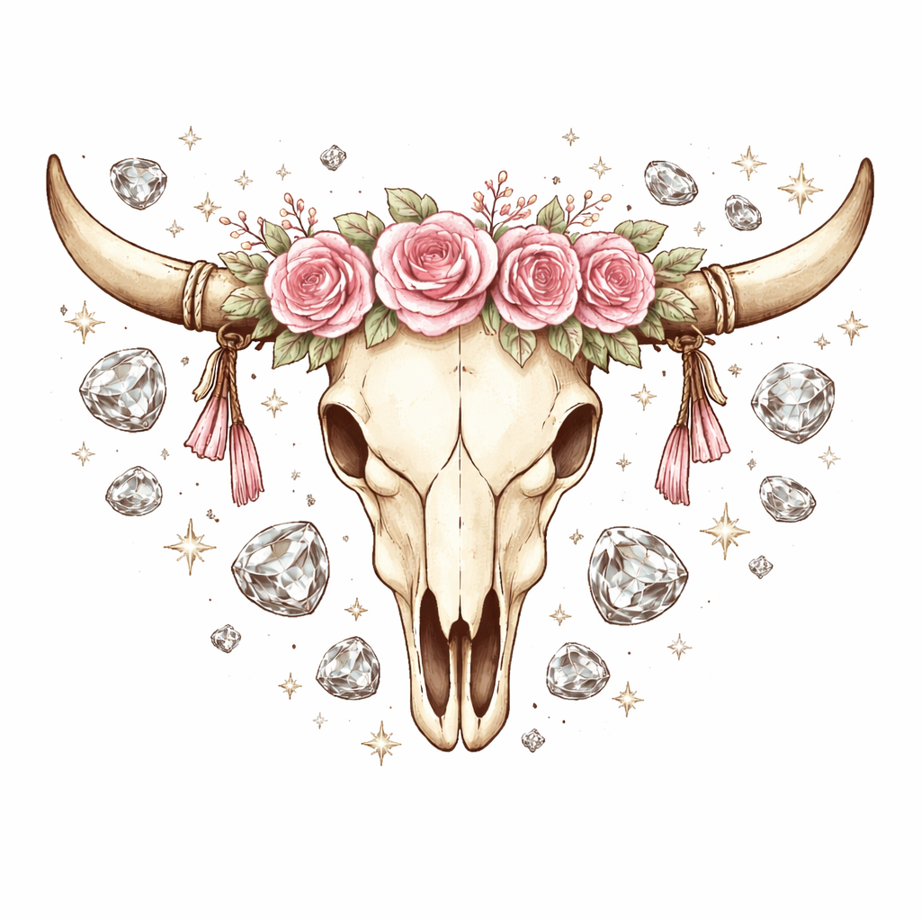 Floral Cow Skull – Boho Western Digital Art Print | Instant Download