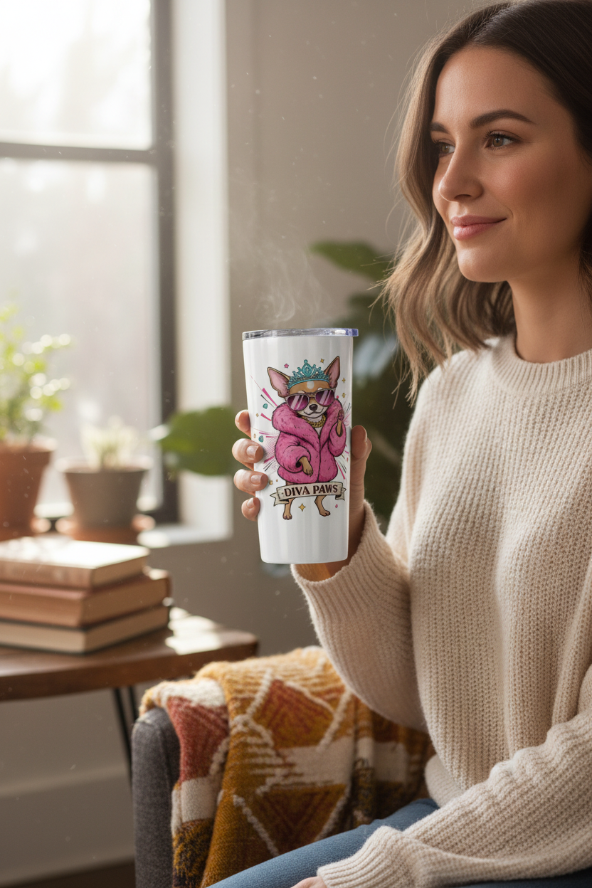 Diva Paws Tumbler - Girl Holding Cup Mockup