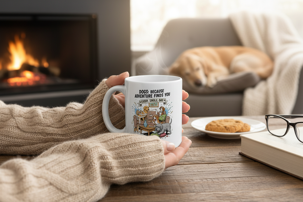 Dogs Because Adventure Finds You Mug - Mockup