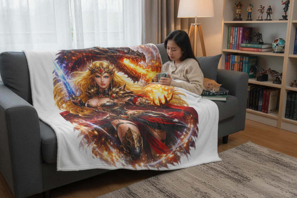 Dragon Warrior Fleece Blanket Mockup