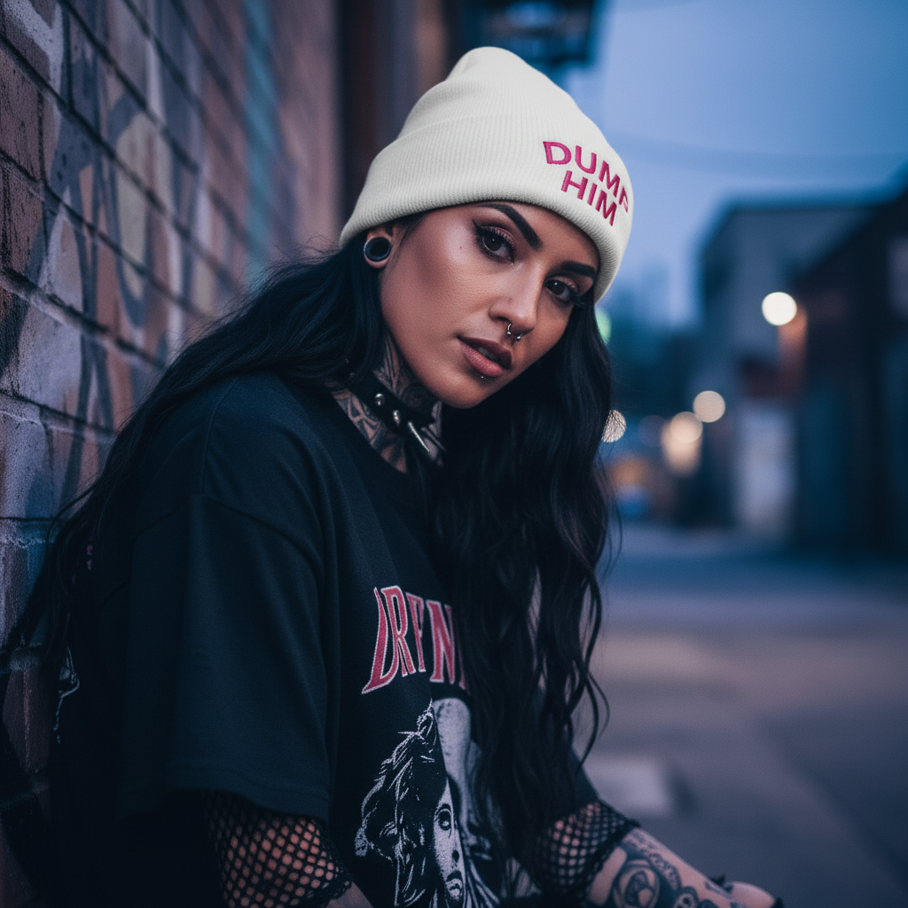 Dump Him Beanie Close-Up Mockup