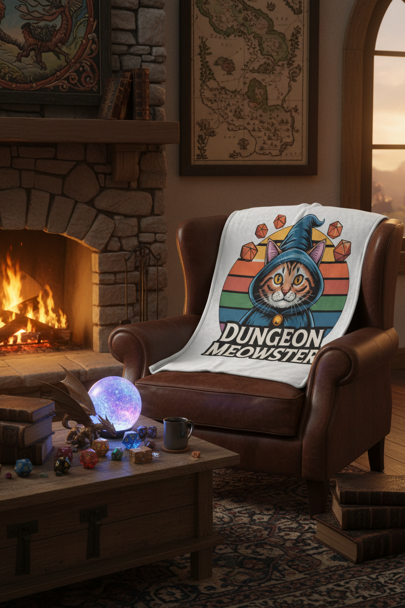 Dungeon Meowster Blanket - Cozy Mockup